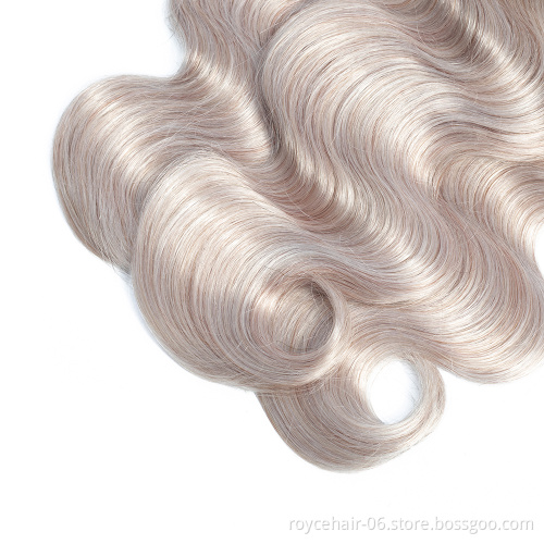 100% Brazilian Human Hair Bundles with Lace Closure  Ombre Color 100% Human Hair Extensions Body Wave  OT Silver Hair